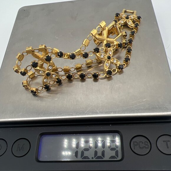 Black & Clear Crystal Bracelet Floral Hugs Gold-tone Chain - 7.25" - Picture 14 of 16